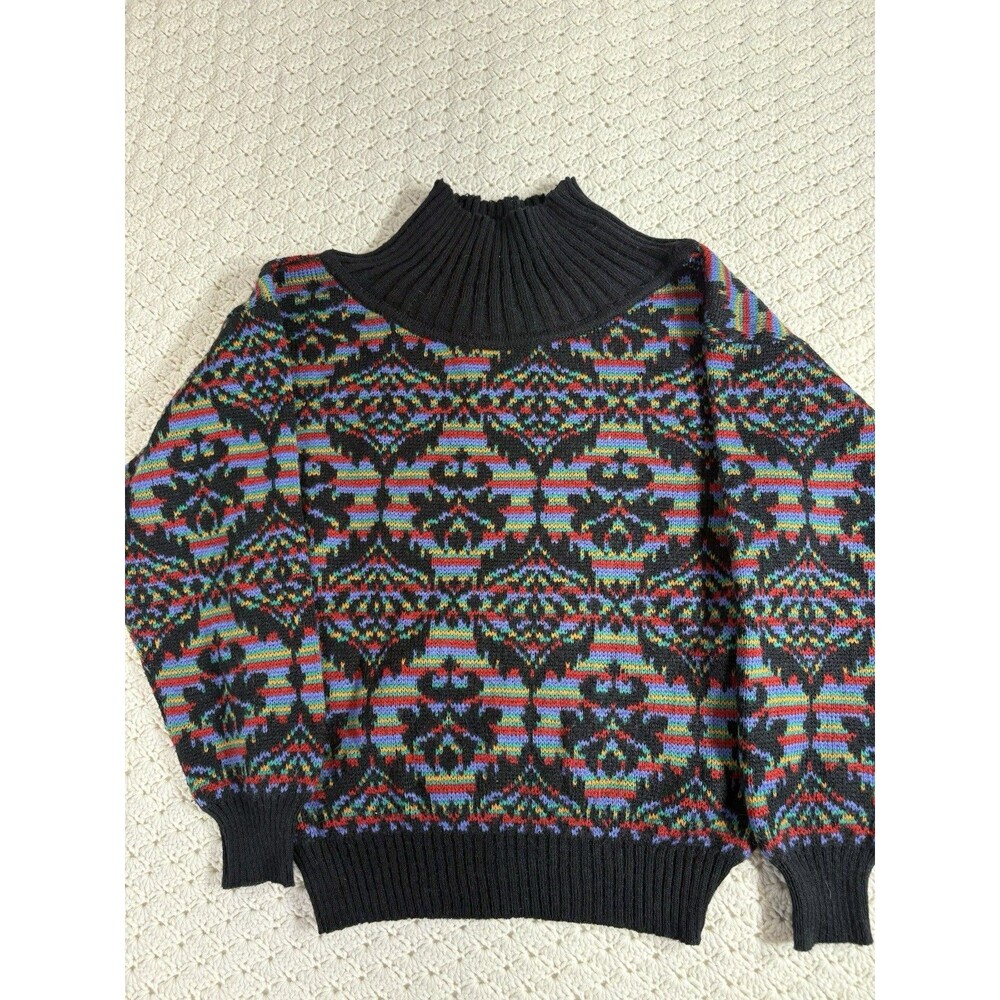 Vtg John Henry Wool Acrylic Sweater Mens Small Abstract Grandpa Pullover USA 90s